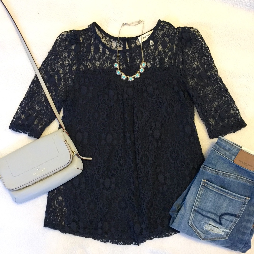 Monteau | Navy Blue Lace Shirt